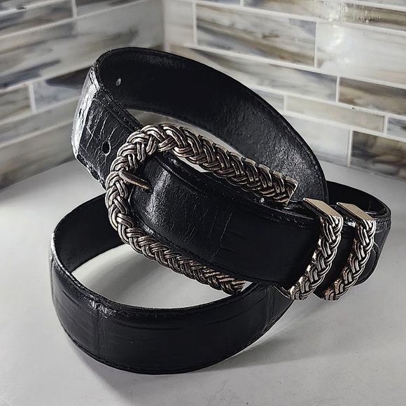 Vintage Black Leather Belt - Picture 1 of 6